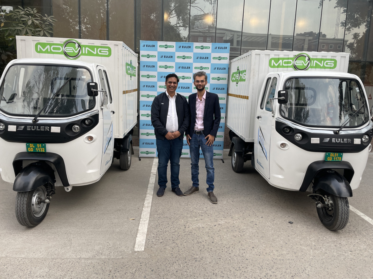 Vikas Mishra, Founder, and CEO - MoEVing standing with Saurav Kumar, Founder and CEO - Euler Motors.