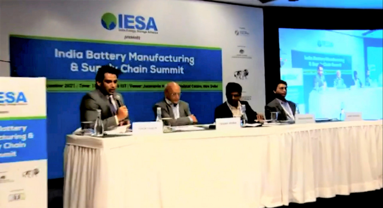 India Battery Manufacturing and Supply Chain Summit panelist sitting on the dias.