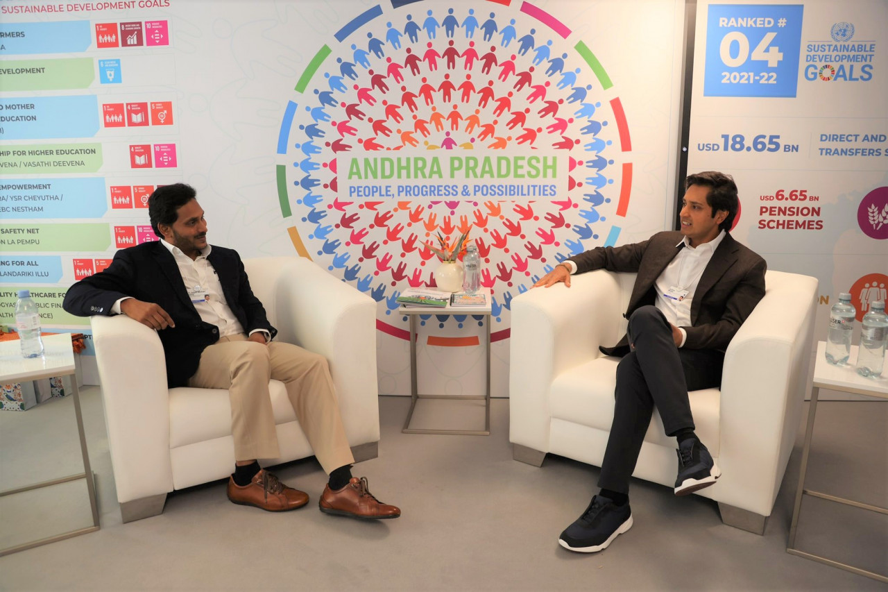 Andhra Pradesh Chief Minister Jagan Mohan Reddy in a discussion with Aditya Mittal, CEO, ArcelorMittal at the World Economic Forum, Davos.