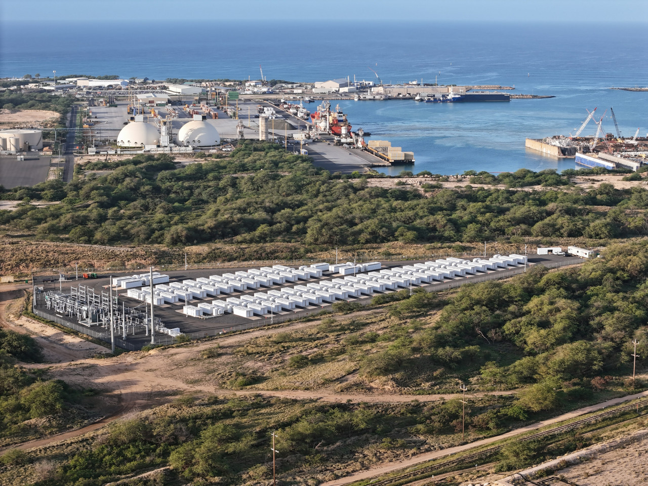 An aerial view of Plus Power's KES Facility in Hawaii.An aerial view of Plus Power's KES Facility in Hawaii.