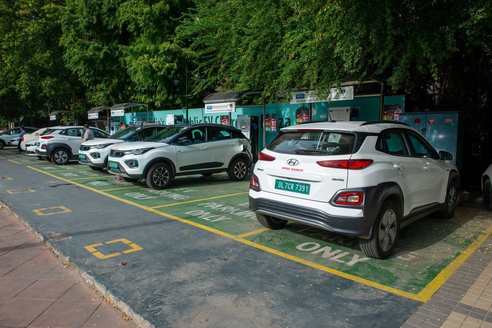 An image of parked electric vehicles.